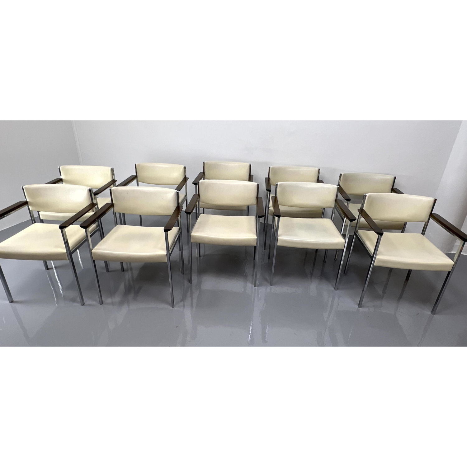 Appraisal: Set HARVEY PROBBER Chrome Frame Arm Chairs Modernist Chrome tube