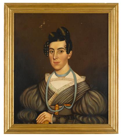 Appraisal: American School th centuryportrait of a lady in gray and