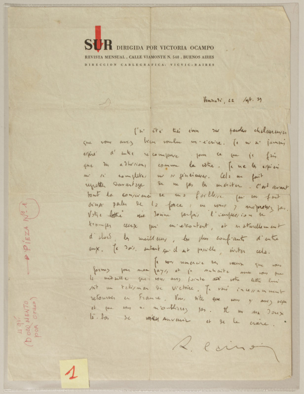 Appraisal: Signed Letters from Roger Caillois A French Intellectual Estimate -