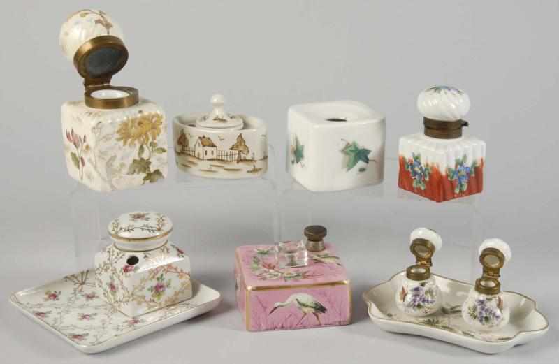 Appraisal: Lot of Handpainted China Bisque Inkwells Condition Excellent Size Largest