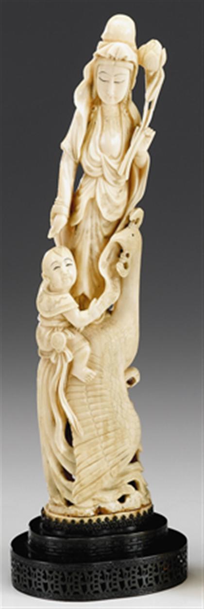 Appraisal: Chinese elephant ivory Quanyin figure th century Of tall slightly