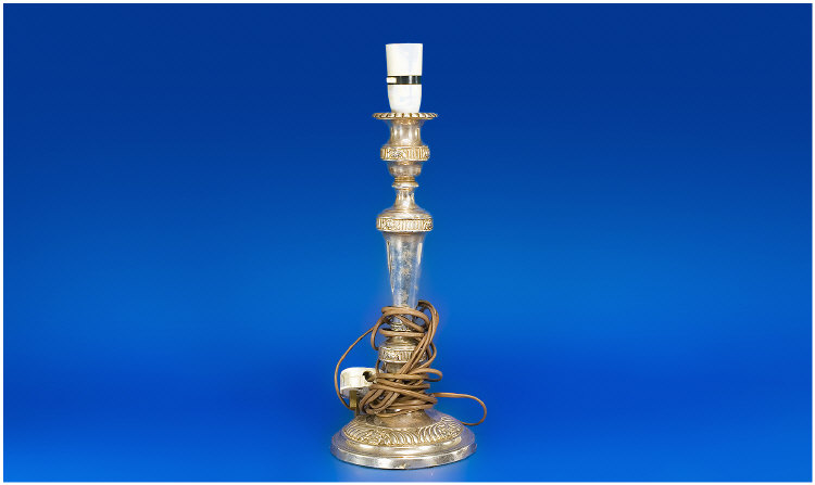 Appraisal: Silver Plated Candle Stick Converted To A Table Lamp Moulded