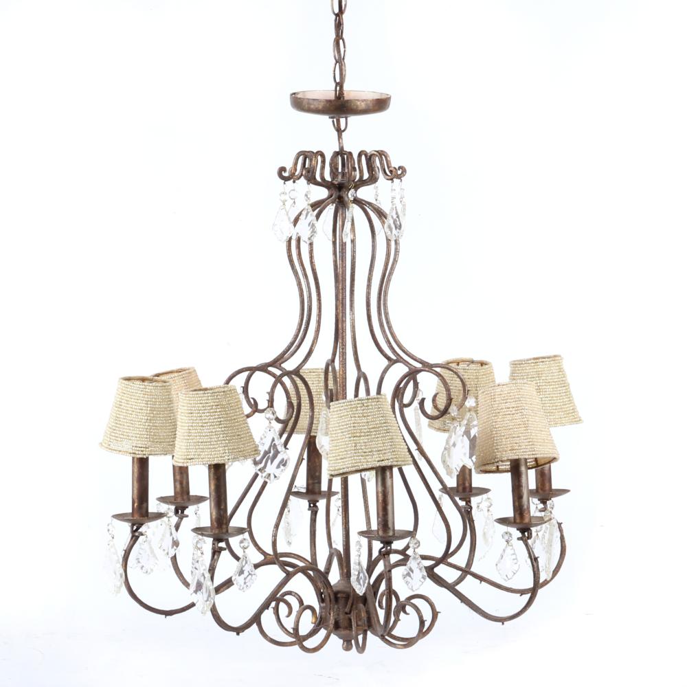 Appraisal: FRENCH STYLE RUSTIC WIRE CHANDELIER WITH LARGE CRYSTAL PRISMS EIGHT