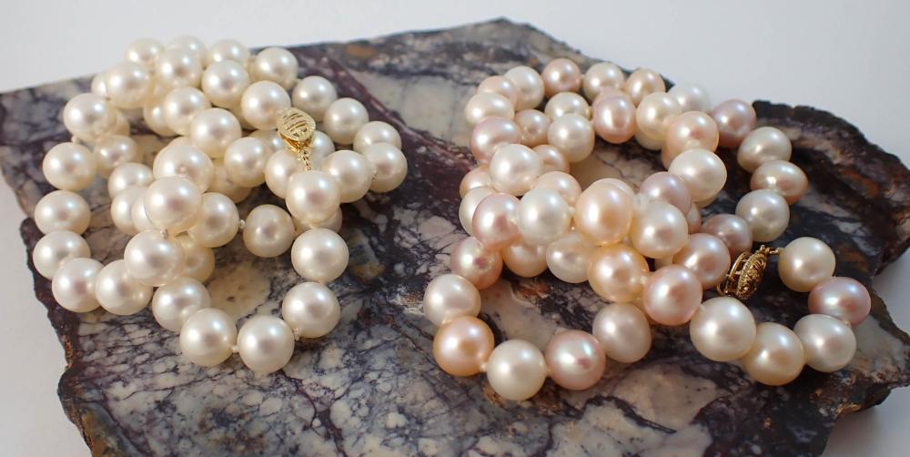 Appraisal: TWO PRINCESS LENGTH PEARL AND FOURTEEN KARAT GOLD NECKLACES including