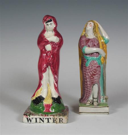 Appraisal: Two th century Staffordshire pottery figures comprising a figure titled