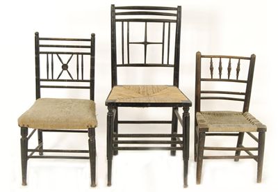 Appraisal: An ebonised wood rush seated chair in the manner of