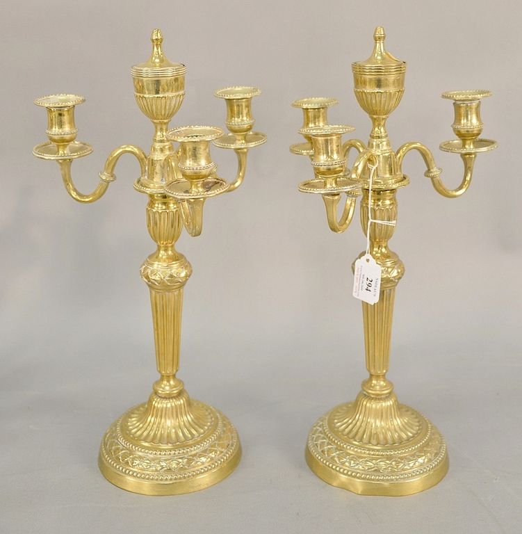 Appraisal: Pair of brass three light candelabra ht in Provenance An