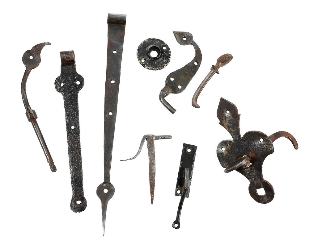 Appraisal: Group of Iron Strap Hinges and Hardware probably American th-