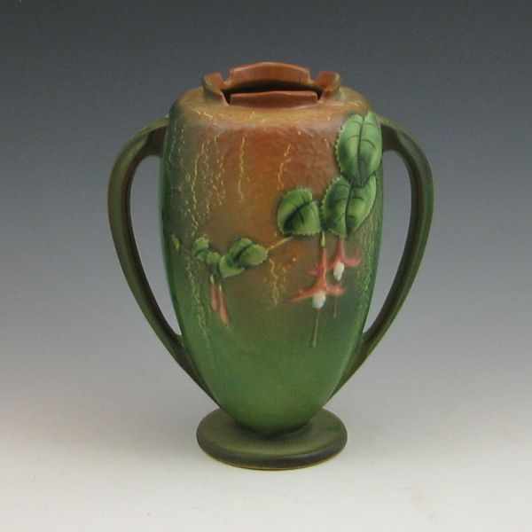 Appraisal: Roseville Fuchsia handled vase in green Marked Roseville - Excellent