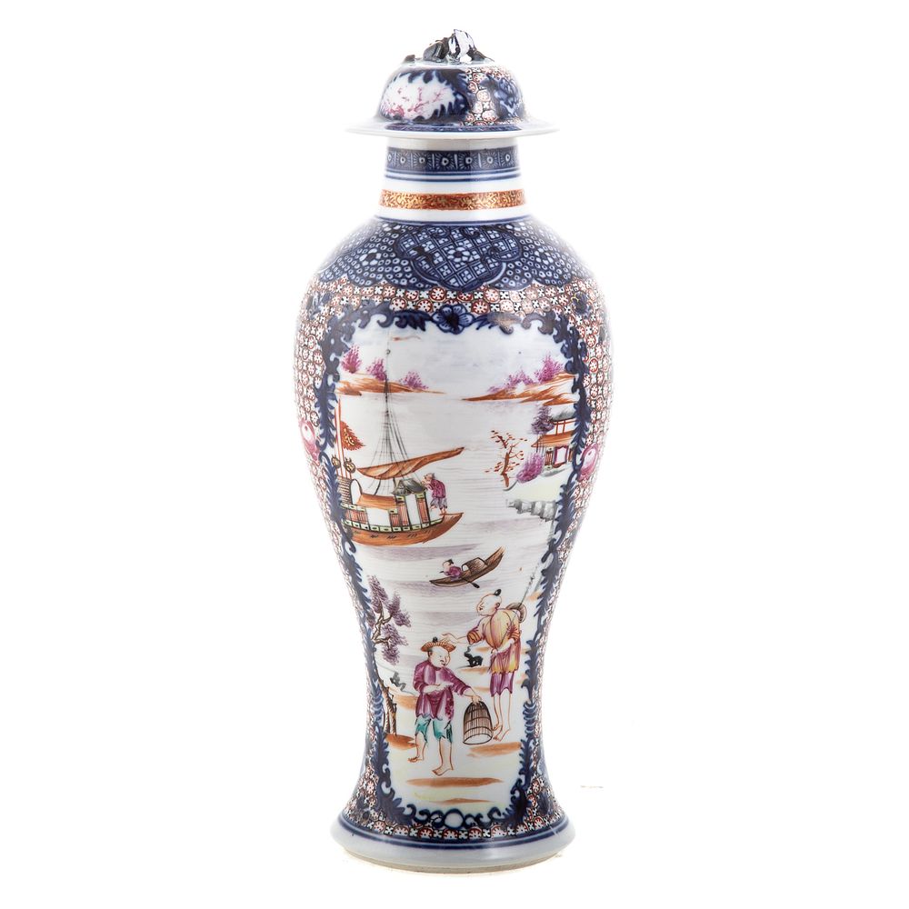 Appraisal: Chinese Export Mandarin Porcelain Jar Circa pair Famille Rose River