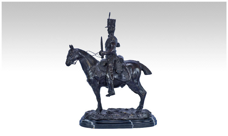 Appraisal: Bronze Figure of a French Cavalry Officer on Horse Back