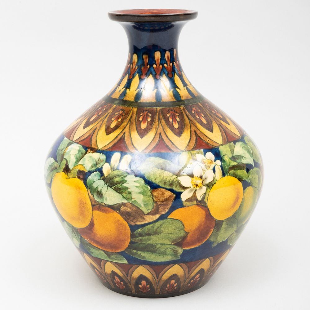 Appraisal: Doulton Lambeth Painted Vase Oranges Printed mark painter's mark for