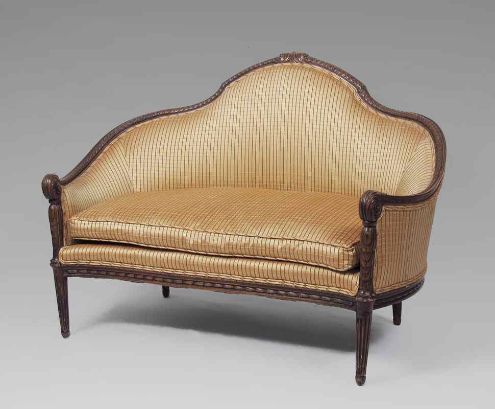 Appraisal: FRENCH CARVED WALNUT SETTEE Finely carved frame with acanthus leaf