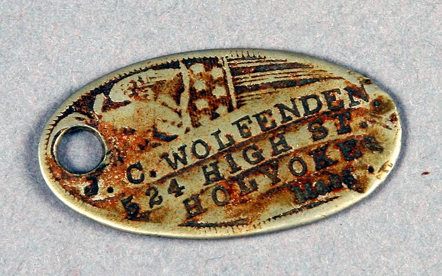 Appraisal: Spanish-American War dog tag dated for J C Wolfenden Holyoke