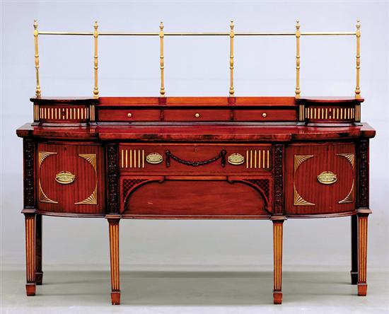 Appraisal: Edwardian mahogany sideboard shaped gallery with small drawers and brass