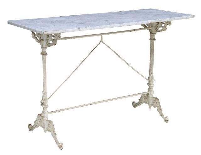 Appraisal: Continental marble-top cast iron bistro table th c rectangular marble