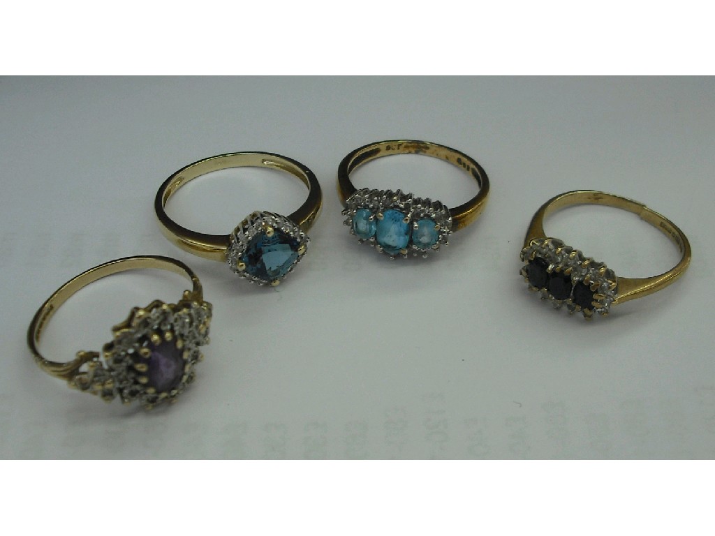 Appraisal: Four diamond and gem cluster rings