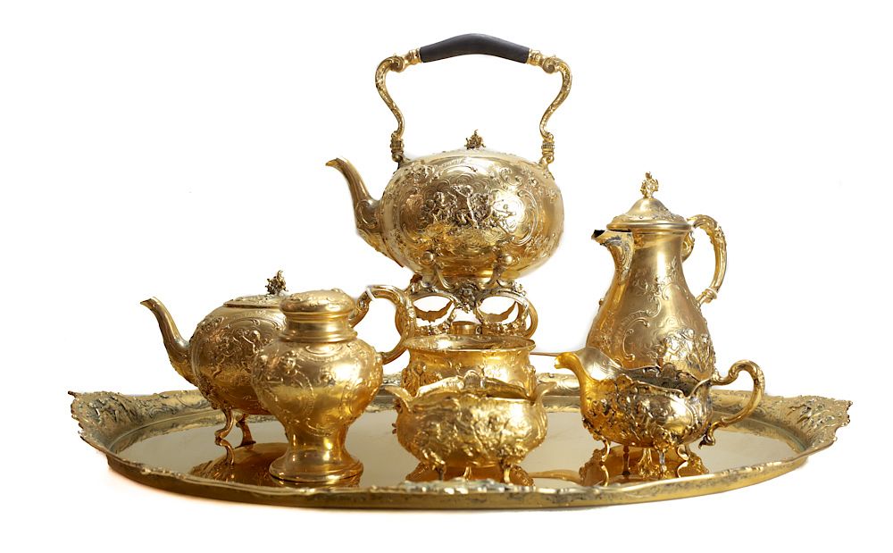 Appraisal: A Gilt Hanau Silver Tea Coffee Service A piece German