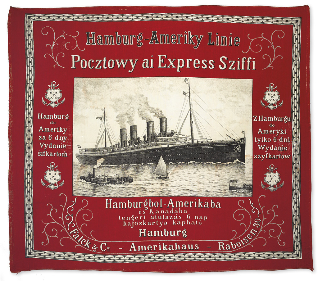 Appraisal: IMMIGRATION Hamburg-Ameriky Linie Pocztowy ai Express Sziffi Handkerchief in red