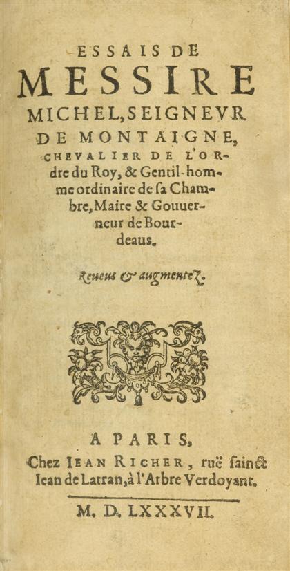 Appraisal: vol Montaigne Michel de Essais de Messire Michel Seigneur de