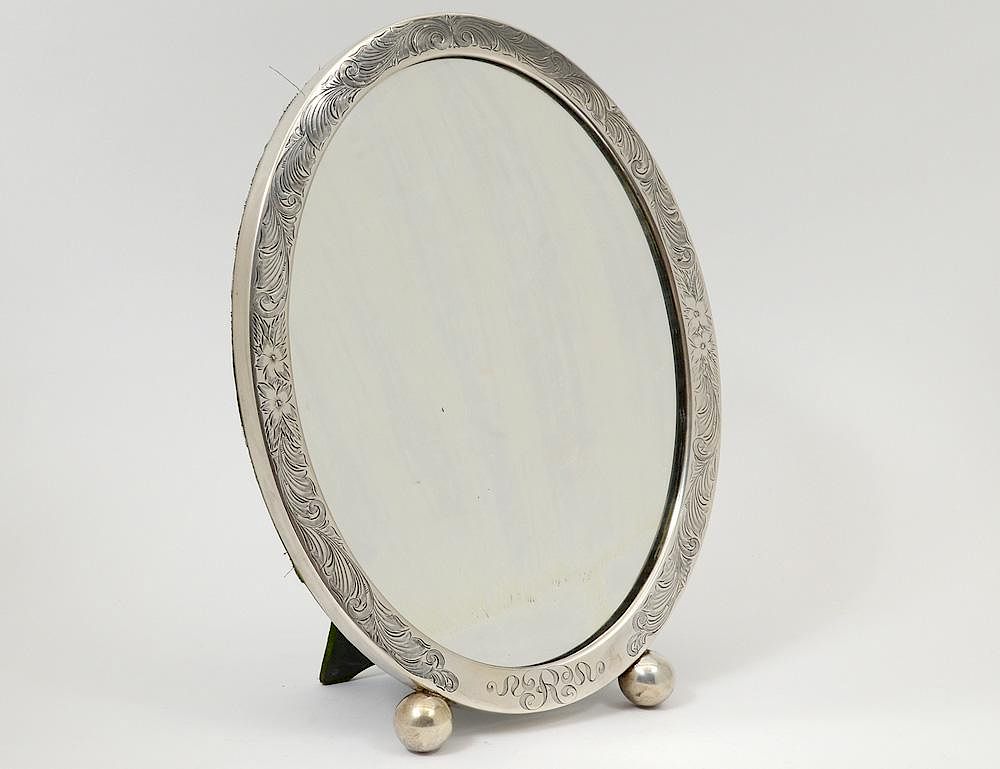 Appraisal: STERLING SILVER TABLE MIRROR American th Century Maker Wm B