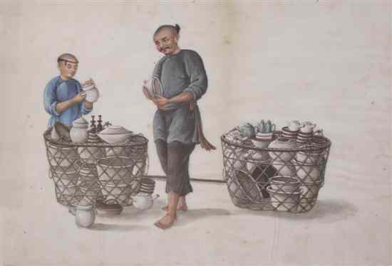 Appraisal: Chinese School th century two potters examining porcelain ware contained