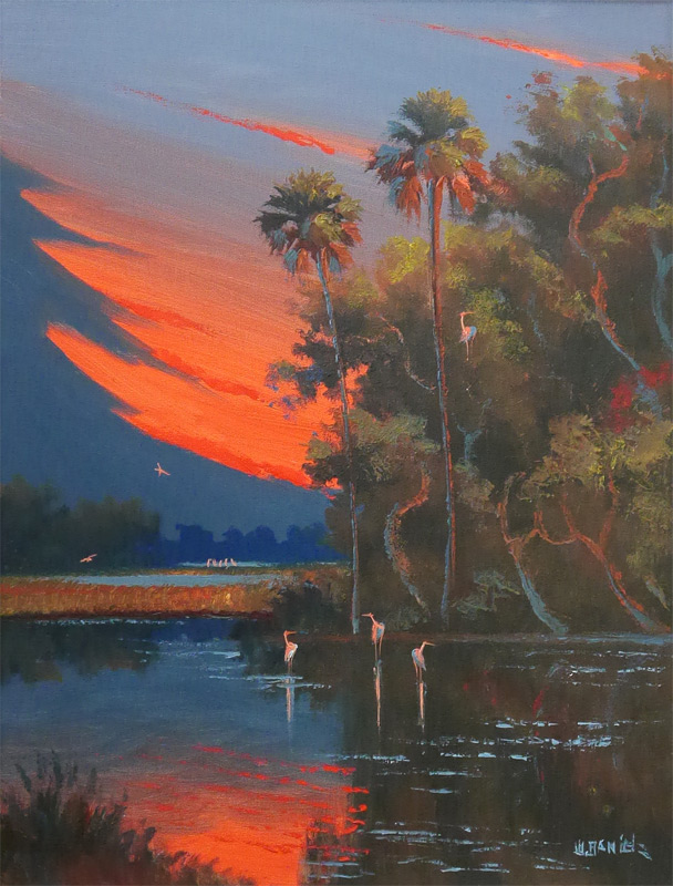 Appraisal: DANIELS Willie American born Florida Highwaymen ''Fire Sky'' Backwaters Landscape