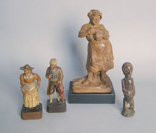 Appraisal: Redware sculpture of a woman h together with an African