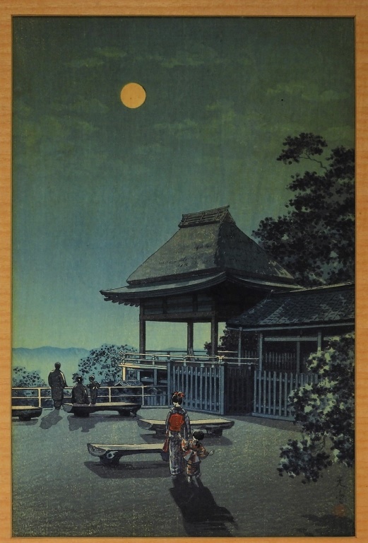 Appraisal: KAWASE HASUI MOONLIT TEMPLE LANDSCAPE WOODBLOCK Japan - Depicting a