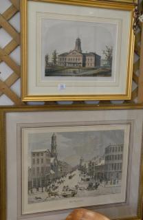 Appraisal: Four colored lithographs including Sidney L Lucas Wall Street in