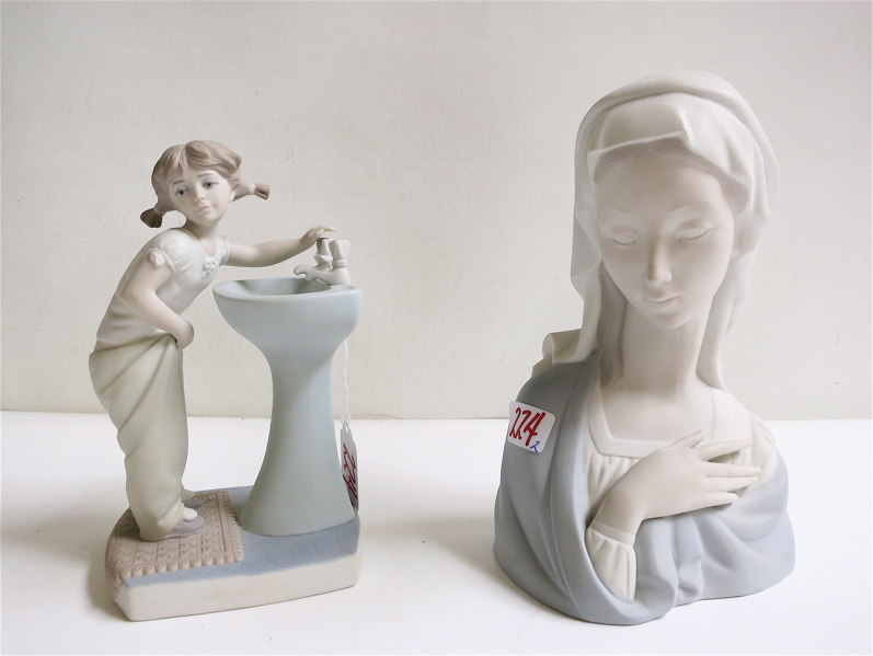 Appraisal: TWO LLADRO FIGURINES of unglazed soft paste porcelain Madonna Head