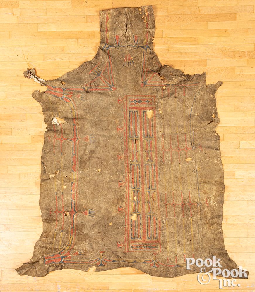 Appraisal: Northern Plains Indian painted buffalo hide Northern Plains Indian painted