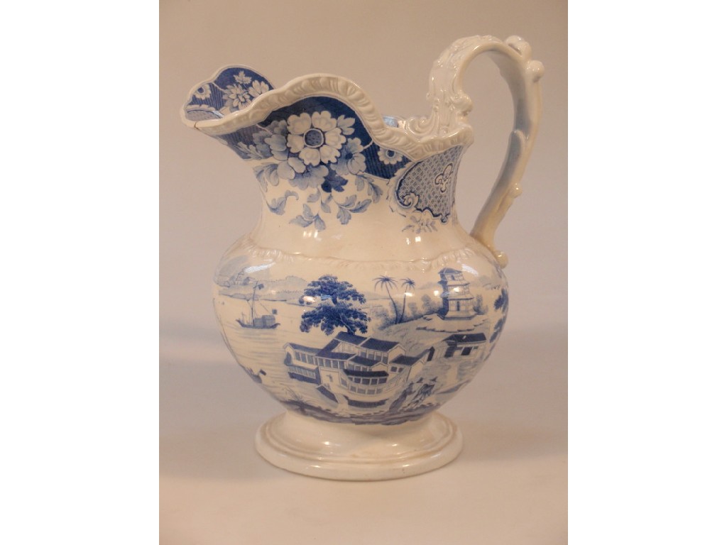 Appraisal: A thC Ridgways 'Indian Temple' jug printed in blue with