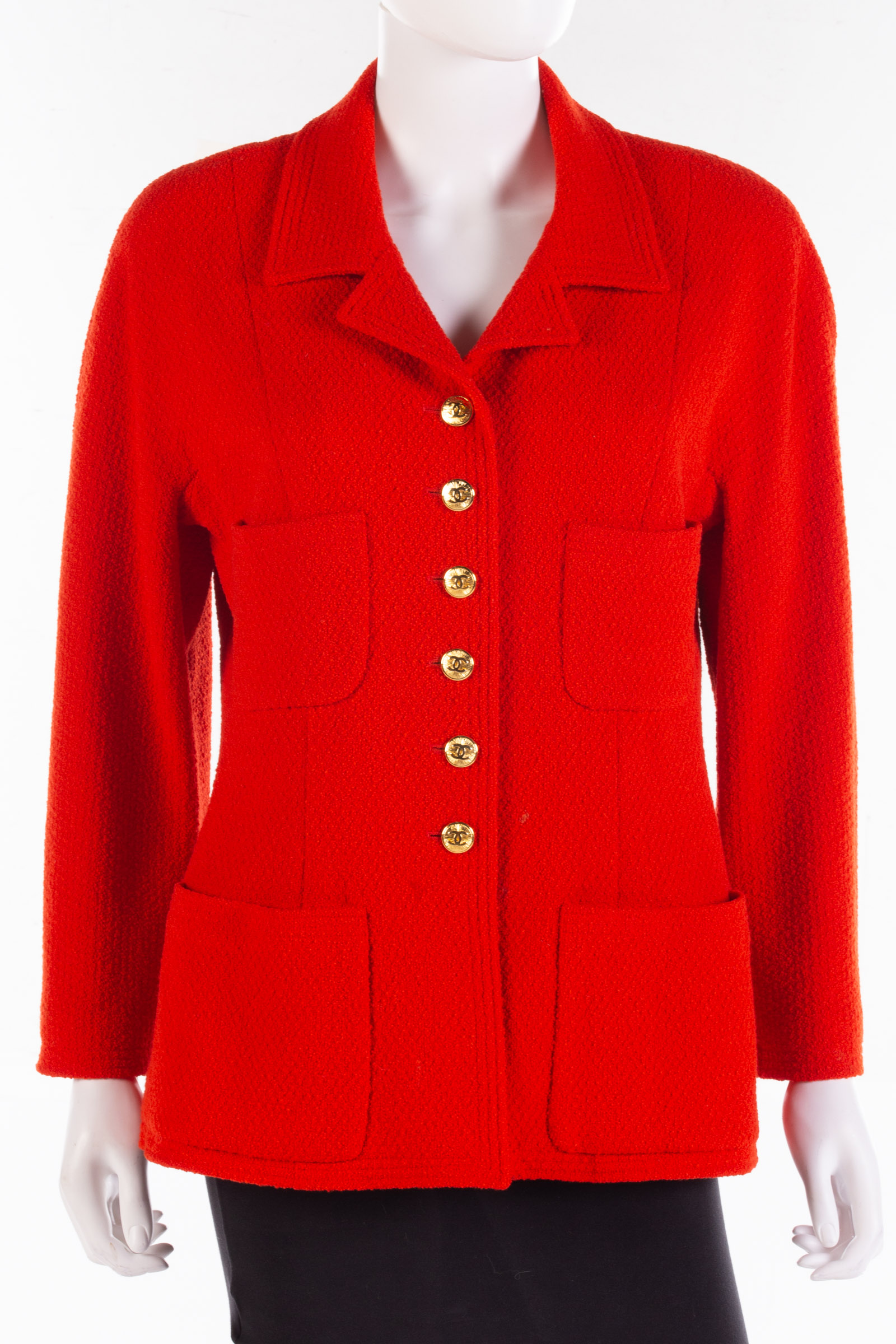 Appraisal: CHANEL BOUTIQUE ORANGE WOOL JACKET retailed Bergdorf Goodman featuring Chanel