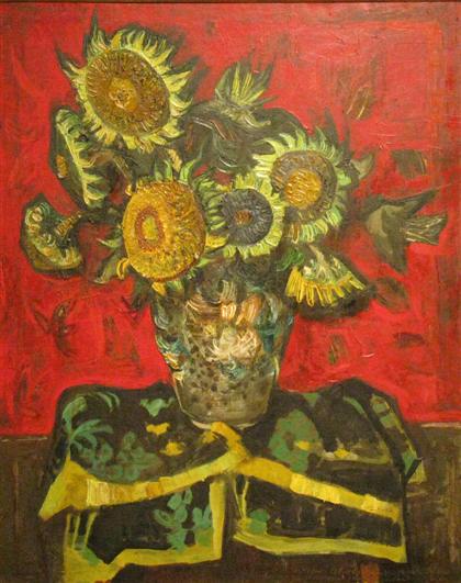 Appraisal: DAVID PERETZ french - TOURNESOLS AU FOND ROUGE signed dated