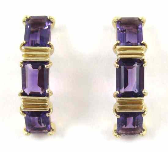 Appraisal: PAIR OF PURPLE AMETHYST EARRINGS each k yellow gold set