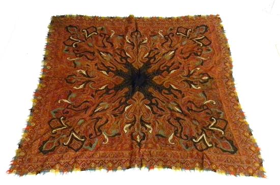 Appraisal: Antique paisley shawl probably Indian worn signature appears in central