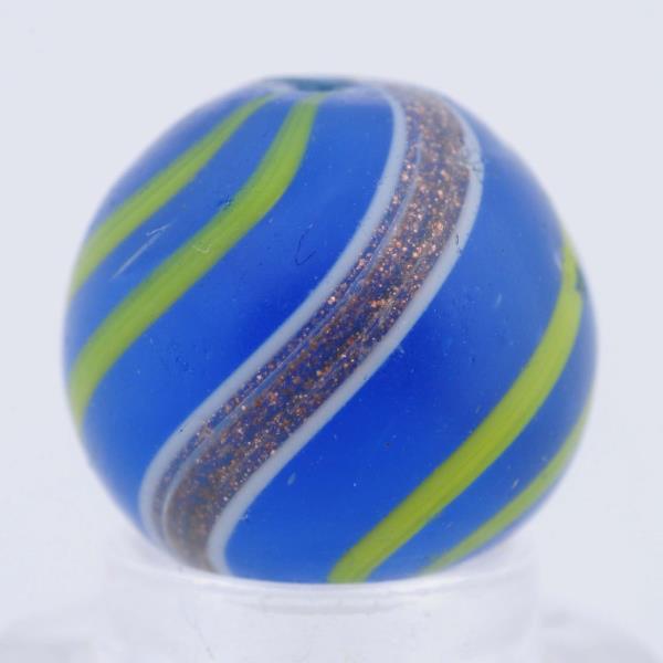 Appraisal: Blue Banded Lutz Marble Semi-opaque blue base with yellow bands