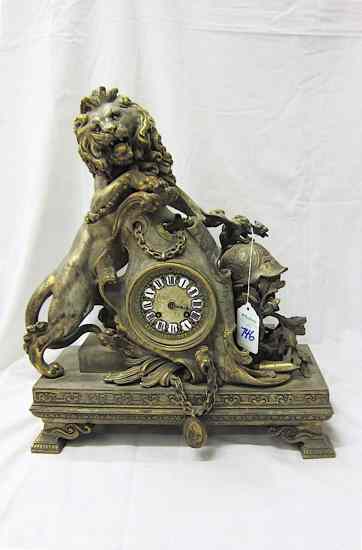 Appraisal: FRENCH HERALDIC LION MANTEL CLOCK Japy Feres Cie trademark Paris