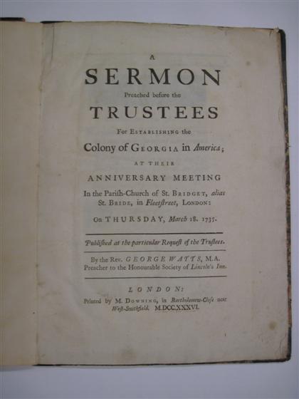 Appraisal: vol Watts George A Sermon Preached before the Trustees for