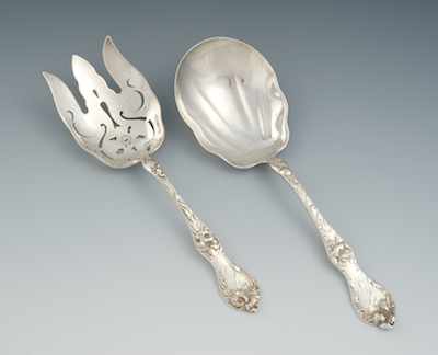 Appraisal: Sterling Silver Serving Spoon and Fork in Poppies Pattern Reed