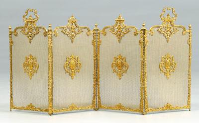 Appraisal: Bronze dore fire screen four folding panels with Renaissance style