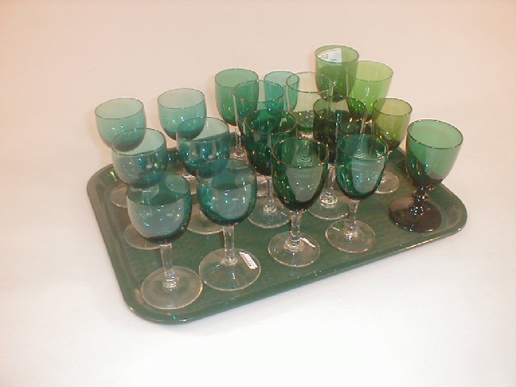 Appraisal: Eighteen various green and turquoise drinking glasses