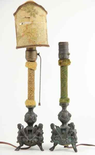 Appraisal: Pair of Cast Bronze Table Lampsbase with triple winged satyr