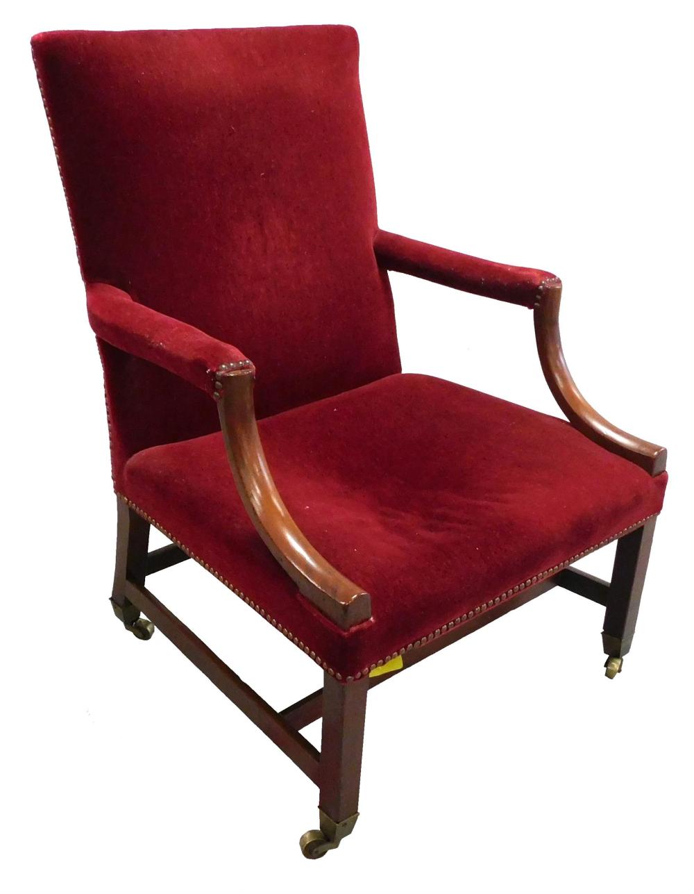 Appraisal: Armchair English late th C mahogany frame with later red