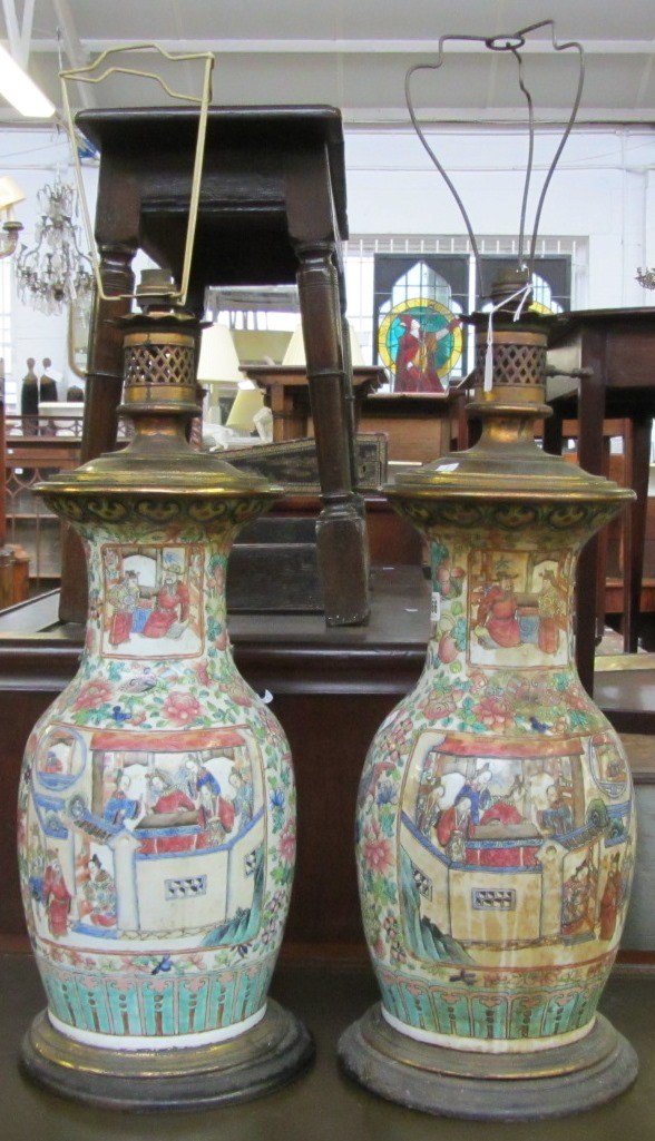 Appraisal: A pair of Canton famille rose baluster vases mid th