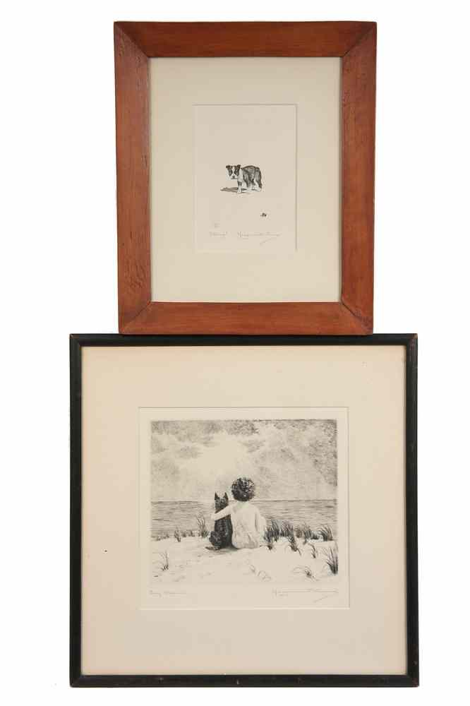 Appraisal: KIRMSE ETCHINGS - 'Day Dreams' 'Stung ' Two Whimsical Dog