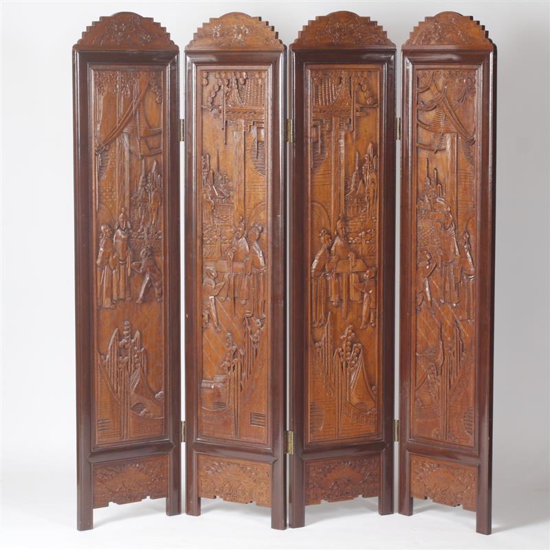 Appraisal: Four panel carved Asian room divider screen