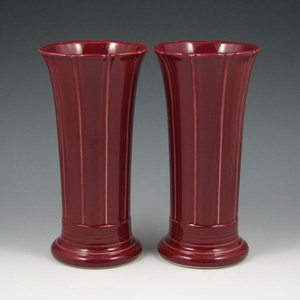 Appraisal: Two Fiesta vases in Cinnabar Marked HLC Fiesta USA Mint