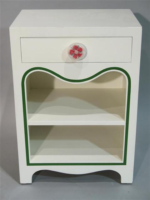 Appraisal: DOROTHY DRAPER GREEN WHITE NIGHT STAND The rectangular top over